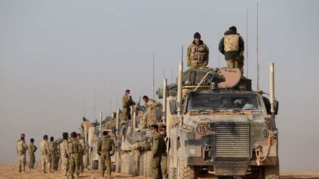Australian troops move in bushmaster convoy in Uruzgan province, Afghanistan.