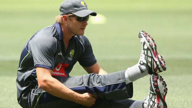 At a stretch: Shane Watson warms up before training in Hyderabad on Thursday.