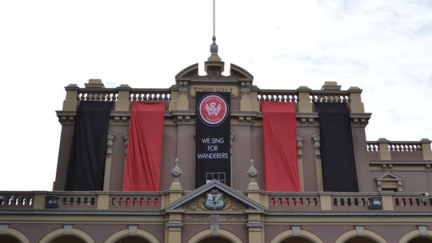 Decked out: Parramatta Town Hall gets the red and black treatment.