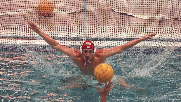 The subject of the controversial images ... Australian Water Polo goalkeeper Guy Newman in action.