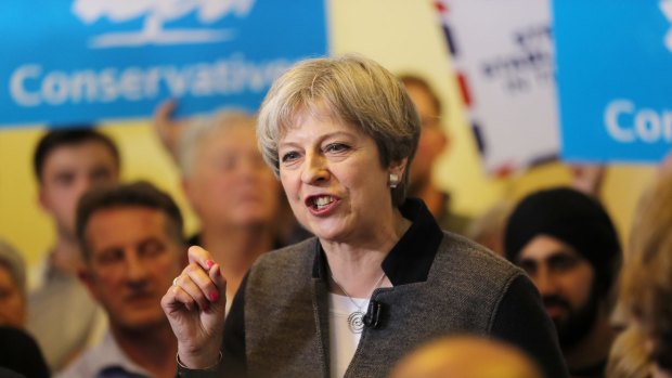 British PM Theresa May during the Conservative Party's election campaign on on Saturday in Dudley, England. 
