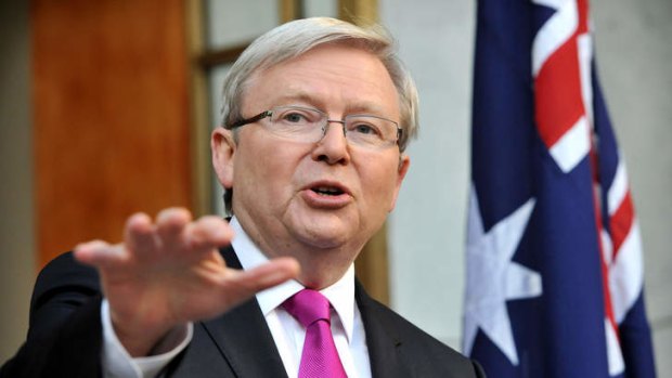 Desperately seeking stability: Kevin Rudd speaking at Parliament House in Canberra.