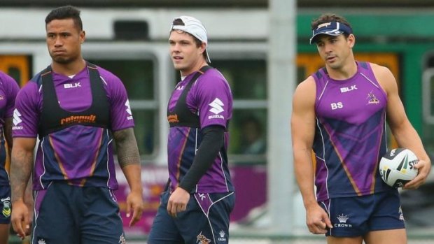 Melbourne trio: Ben Roberts, Ben Hampton and Billy Slater at training.