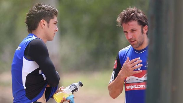 Parting advice &#8230; Dimitri Petratos, left, chats with Alessandro Del Piero before leaving Sydney FC for Malaysia.