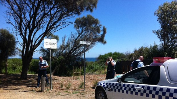Police at the scene in Mount Eliza, where a man drowned.