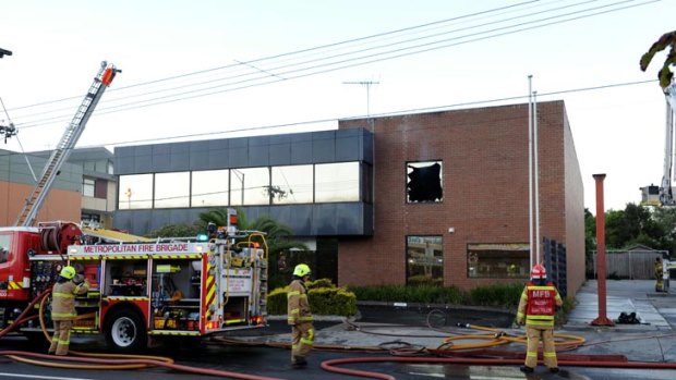 Firefighters at the scene of the Bentleigh blaze this morning.