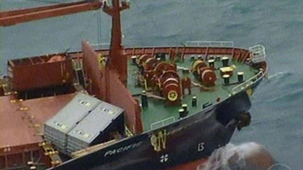 The Pacific Adventurer, which spilled 31 containers of ammonium nitrate off Moreton Island.