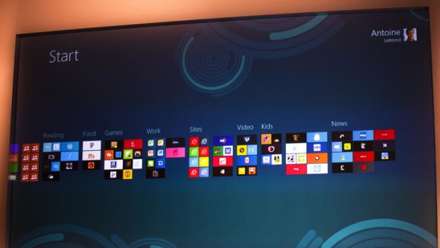 The new Windows 8 Consumer Preview is displayed during a presentation at the Mobile World Congress in Barcelona.