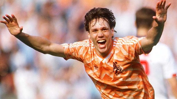 Marco van Basten celebrates a goal for the Netherlands at the 1988 European Championships.