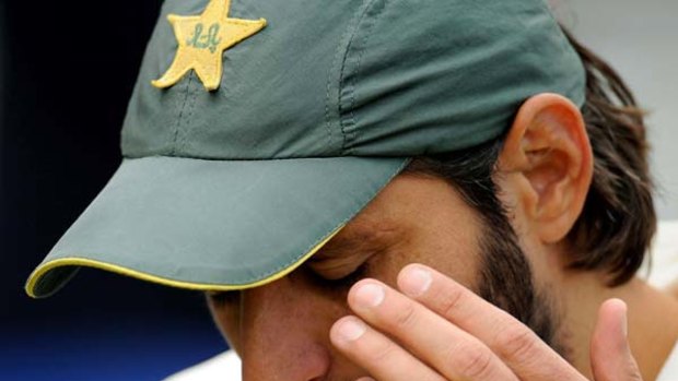 Shahid Afridi contemplates his team's defeat at Lord's.