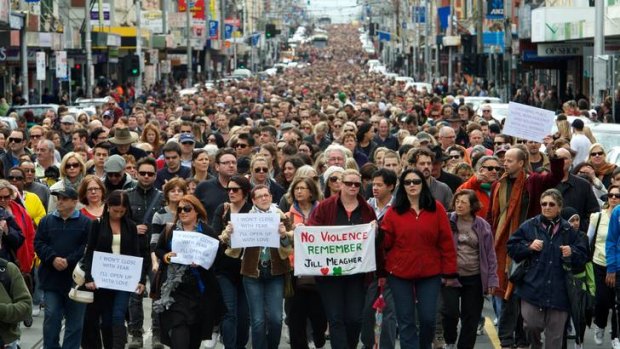 Tens of thousands of people walk along Sydney road in a "Peace March", about a week after the murder of Jill Meagher.