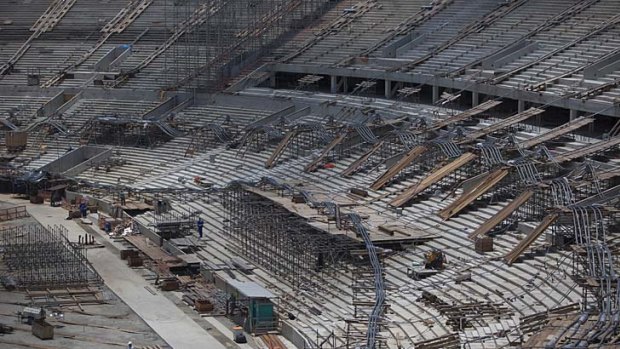 Construction continues apace at the Maracana soccer stadium in Rio, the main stadium for the 2016 Games.