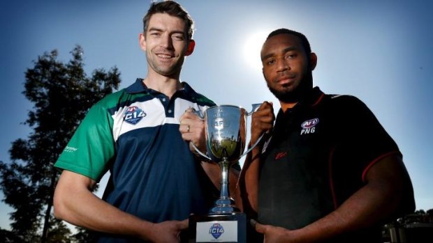Ireland captain Mick Finn and Papua New Guinea skipper John James with the International Cup ahead of Saturday's final.