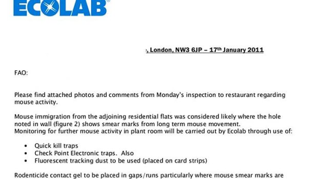 ECOLAB reports on the current status of a "very popular restaurant" and the issues they are having with mice.