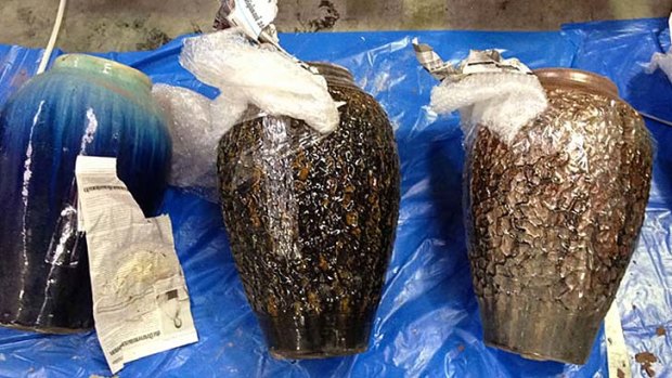 Packages of illegal drugs  concealed in terracotta pots that were found with a badly decomposed body on a yacht that  washed up on a Pacific atoll in Tonga.