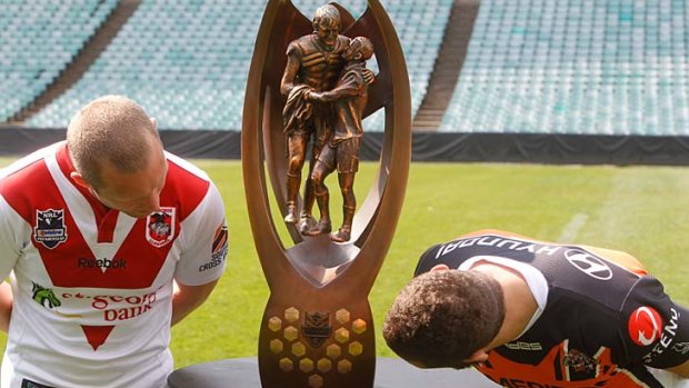 Eyeing the prize &#8230; Dragons captain Ben Hornby and Tigers skipper Robbie Farah. The two fierce rivals go head-to-head on Friday night at ANZ Stadium.