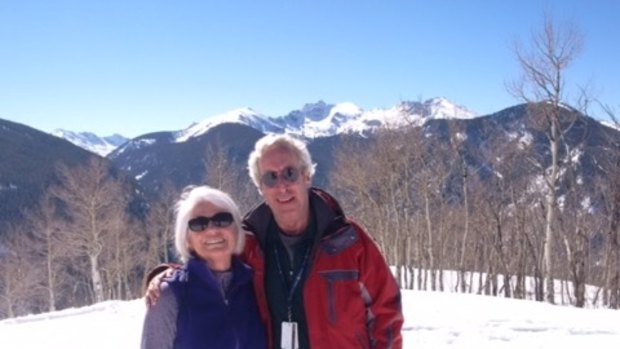 Interrupted holiday: Lesley Russell and Bruce Wolpe snowshoeing in Colorado three days before he was admitted to hospital suffering sepsis.