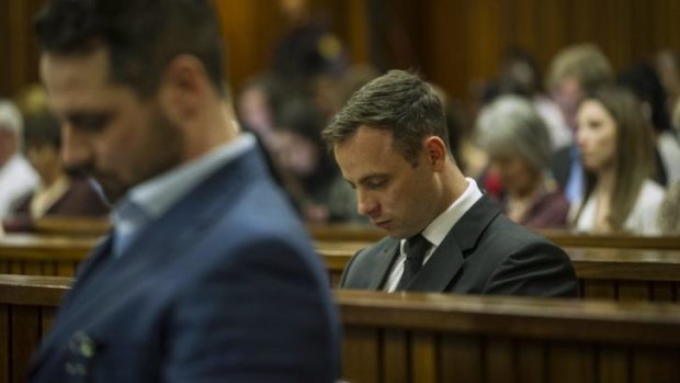 Oscar Pistorius sits in court for the last day of his sentencing. 