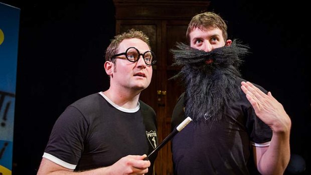 Gary Trainor (left) and Jesse Briton do their Potted Potter routine at Sydney Theatre recently. Potted Potter is an international success, just finishing an extended New York run off-Broadway.