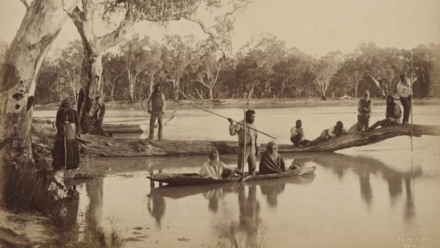 Group of local Aboriginal people, Chowilla Station, Lower Murray River, South Australia,1886. 