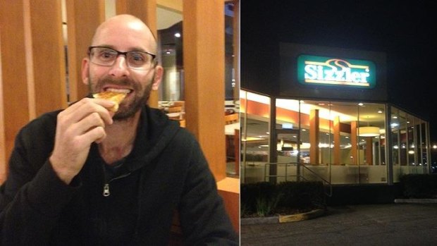 Ah, cheese bread my old friend. Meanwhile, the Sizzler sign stands out like an Oasis in the dessert...er...desert.