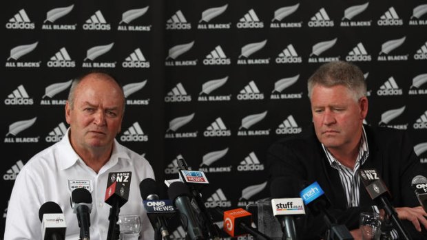 Stepping down ... Graham Henry (L) announces he is leaving his role as All Blacks coach.