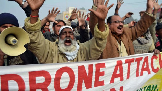 On the home front: Pakistani demonstrators shout anti-US slogans during a protest against drone strikes earlier this year.