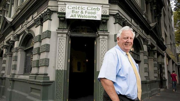 A 2012 photo of the Celtic Club's Seamus  Moloughney standing outside the historic club.
