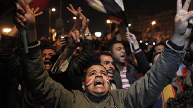 Anger ... anti-government protesters show their frustration after Egypt President Hosni Mubarak's announcement.