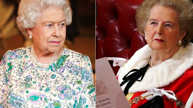 A case of mistaken identity ... Queen Elizabeth II, left, has some uncanny similarities to the late Margaret Thatcher, right. The pearls for a start.