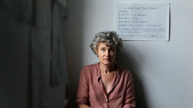 Moving story: Juliet Darling at her home in Woollahra with Nick Waterlow's last will and testament, 7 points of what it takes to be a great art director on the wall behind her. Darling deals with grief in <i>A Double Spring</i>.