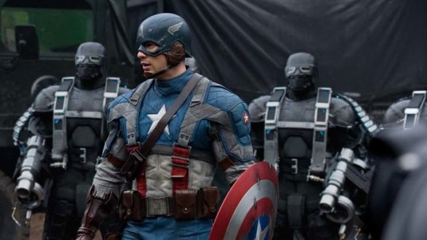 Dome of the brave ... Captain America (Chris Evans) faces off with the henchmen of Colonel Schmidt (Hugo Weaving).