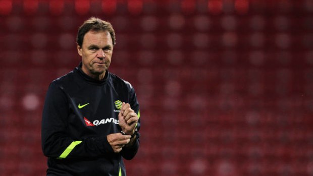 Holger Osieck looks on during a Socceroos training session.