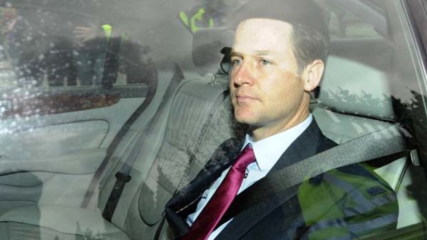 The leader of Britain's Liberal Democrat party, Nick Clegg, leaves the Houses of Parliament yesterday.