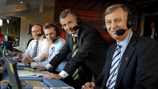 Nathan Buckley the Channel Seven commentator, withLeigh Matthews, Bruce McAveny and Denis Cometti.