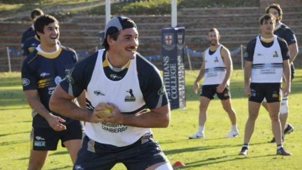 Brumbies captain Ben Mowen enjoys a lighter moment at training in South Africa.