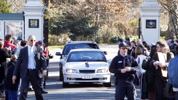 Prime Minister Julia Gillard arrives at Government House in Canberra to meet the Governor General Quentin Bryce.