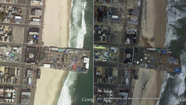 Seaside, New Jersey, before and after Sandy.