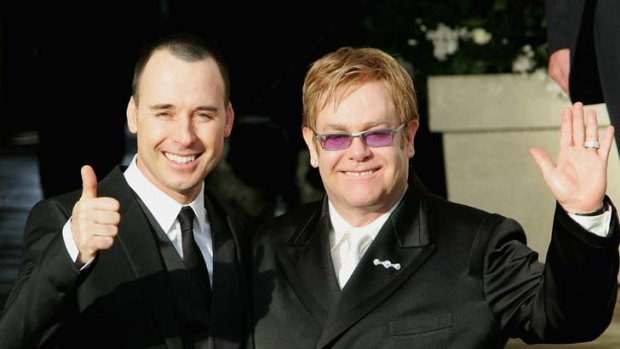 Proud fathers ... David Furnish and Elton John.