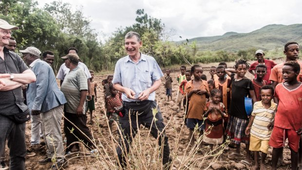 Tony Rinaudo in Ethiopia earlier this year; the reforestation scheme he pioneered is generating money there via the sale of carbon credits.
