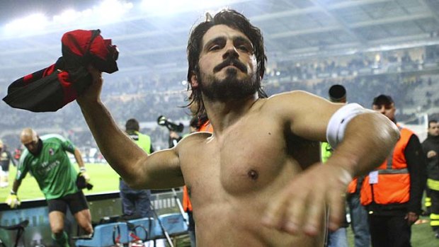 Drought over . . . Gennaro Gattuso celebrates his rare goal.