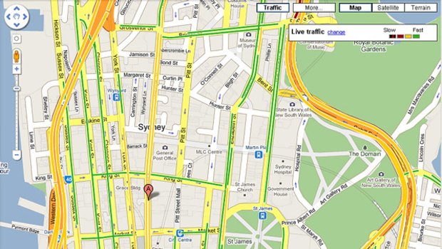 Smooth sailing ... the heart of Sydney as it looked this morning on Google Maps Traffic.
