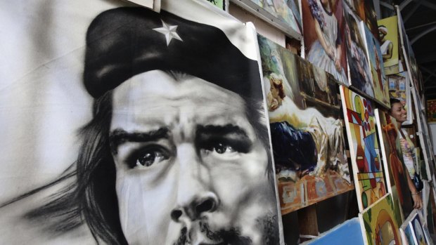 A painting of revolutionary leader Che Guevara at an artisans fair in Havana.