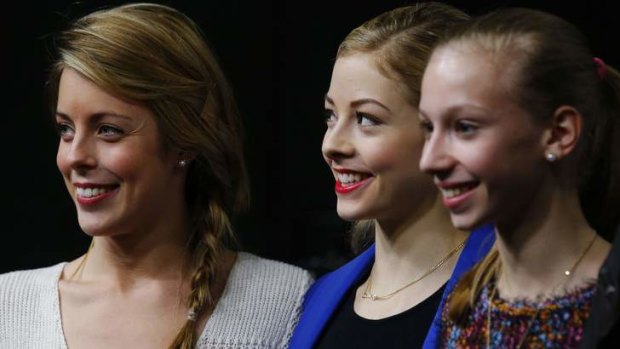 Figure skaters Ashley Wagner, Gracie Gold and Polina Edmunds are introduced as the United States' women's figure skating team.