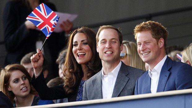 Dressed to impress ... Princess Beatrice, the Duchess of Cambridge and princes William and Harry enjoy the Jubilee Concert.