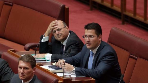 ISSUE COMES TO A HEAD: Arthur Sinodinos (left) next to ACT Liberal senator Zed Seselja on Wednesday.