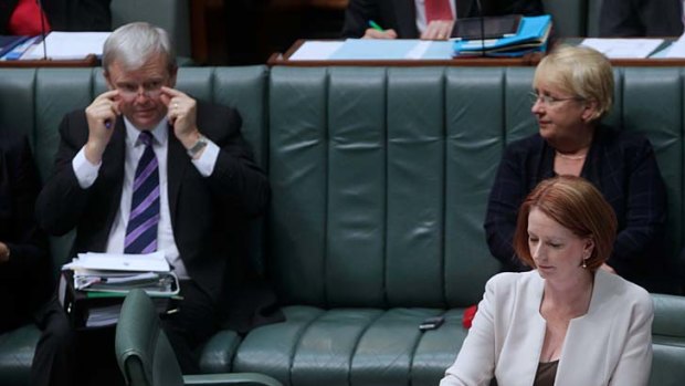 Foreign Affairs Minister Kevin Rudd and Prime Minister Julia Gillard during Question Time at Parliament House.