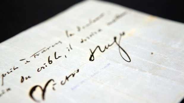 Victor Hugo's signature, part of the State Library exhibition.