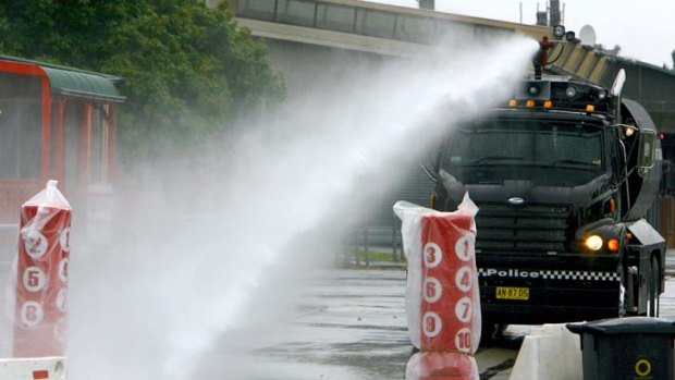 In the line of fire ...  the water cannon cost $700,000 and has never been used.