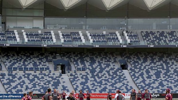 The Maroons train at Simmonds Stadium in Geelong.